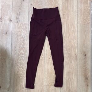 Athleta Maroon Salutation Stash Leggings